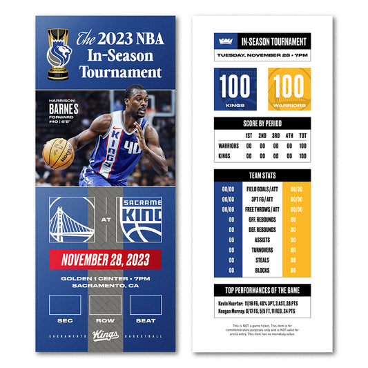 Kings vs Warriors In-Season Tournament Commemorative Ticket