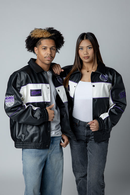 Faux Perforated Leather Racing Jacket