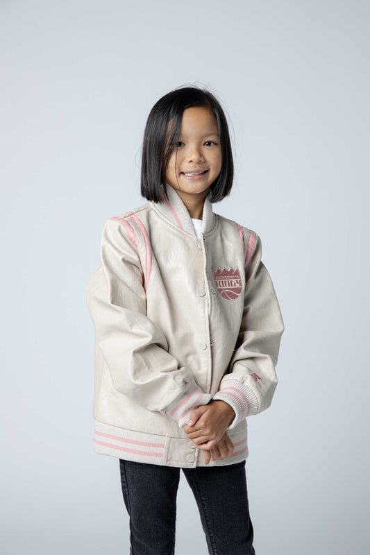 Youth Girls Leather Faux Varsity Jacket